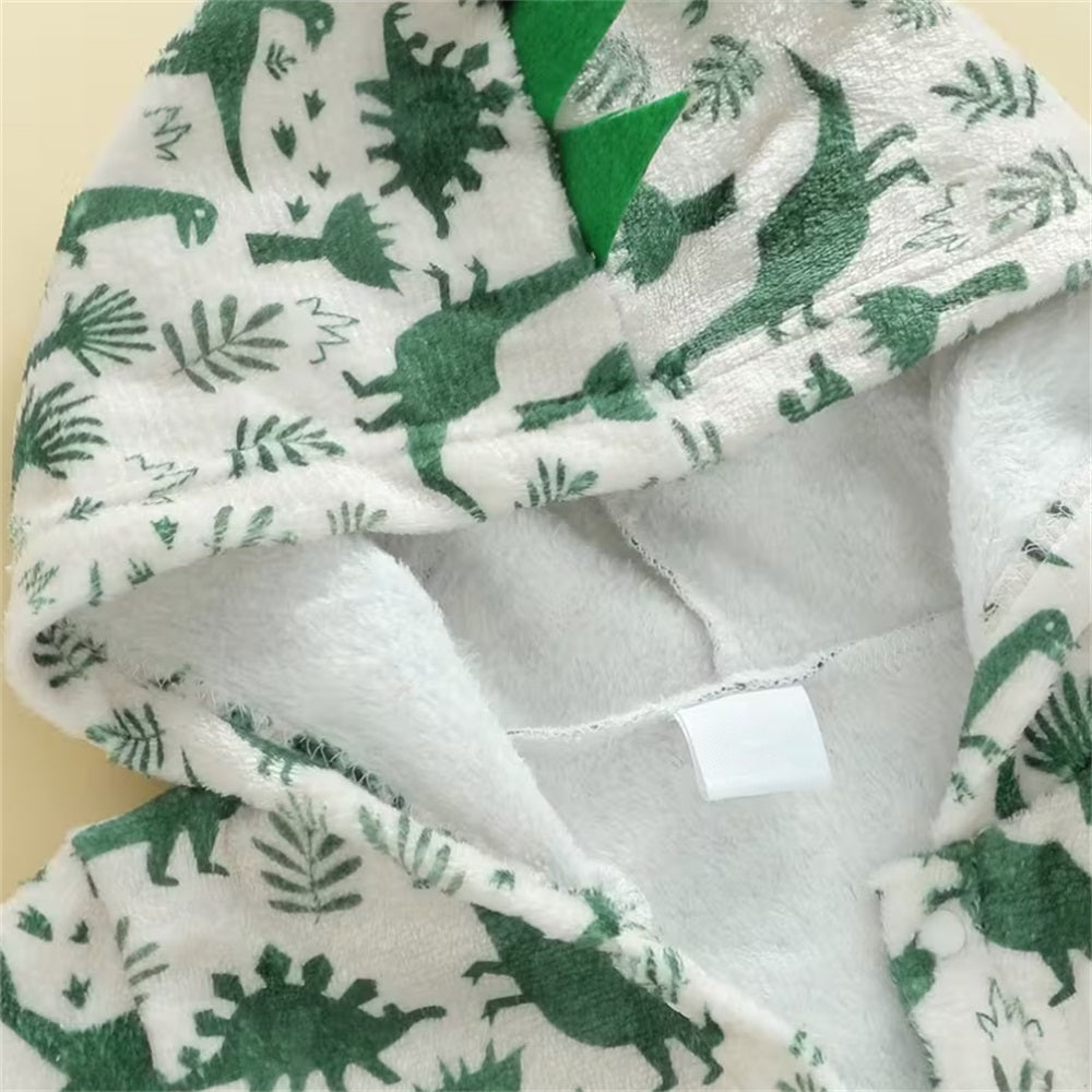 Cozy Dinosaur Printed Long Sleeve Baby Hooded Jumpsuit