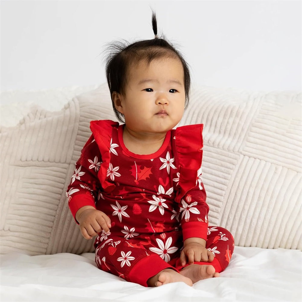 Pretty Floral Print Frill Long Sleeve Baby Jumpsuit