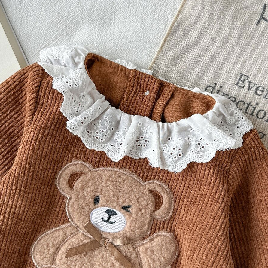 Lovely Bear Appliqué Long Sleeve Baby Romper