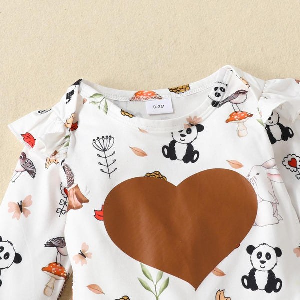 3PCS Heart Animal Printed Baby Skirt Set