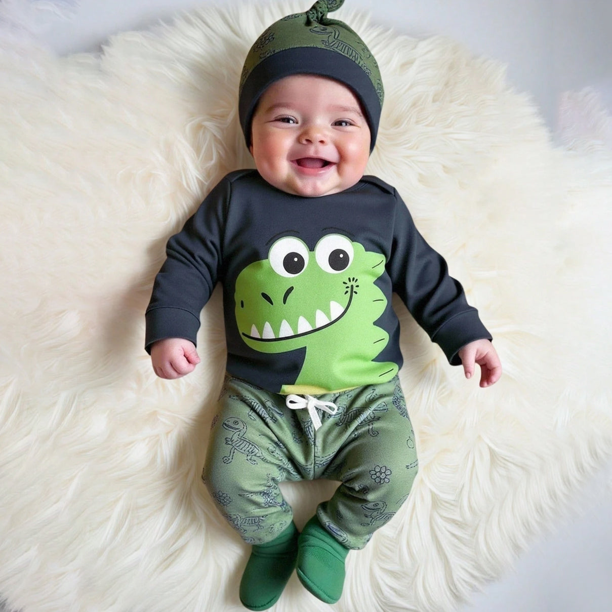 3PCS Cute Dinosaur Print Long Sleeve Baby Set