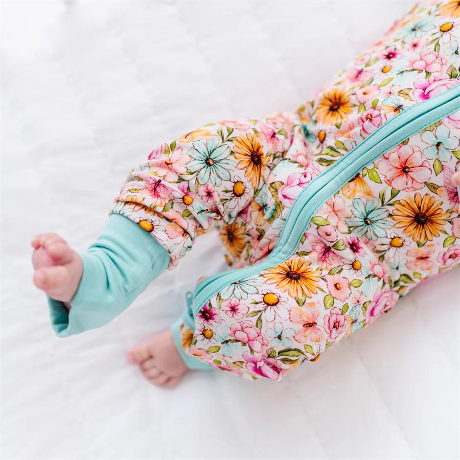 2PCS Comfy Allover Floral Print Zipper Baby Jumpsuit