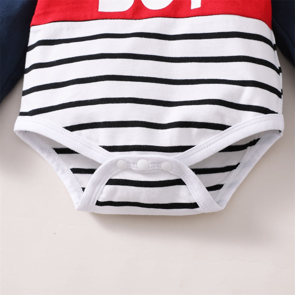 3PCS Mama's Boy Letter Print Striped Long Sleeve Baby Set