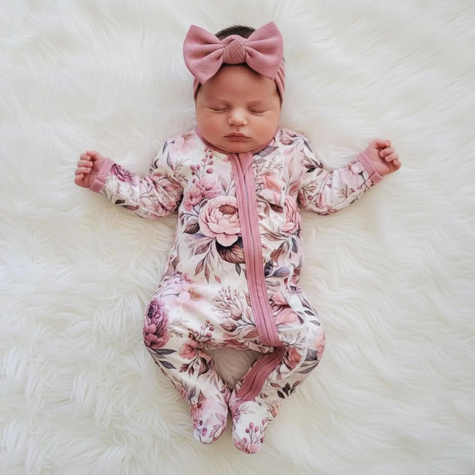 2PCS Allover Grace Floral Print Zipper Baby Jumpsuit