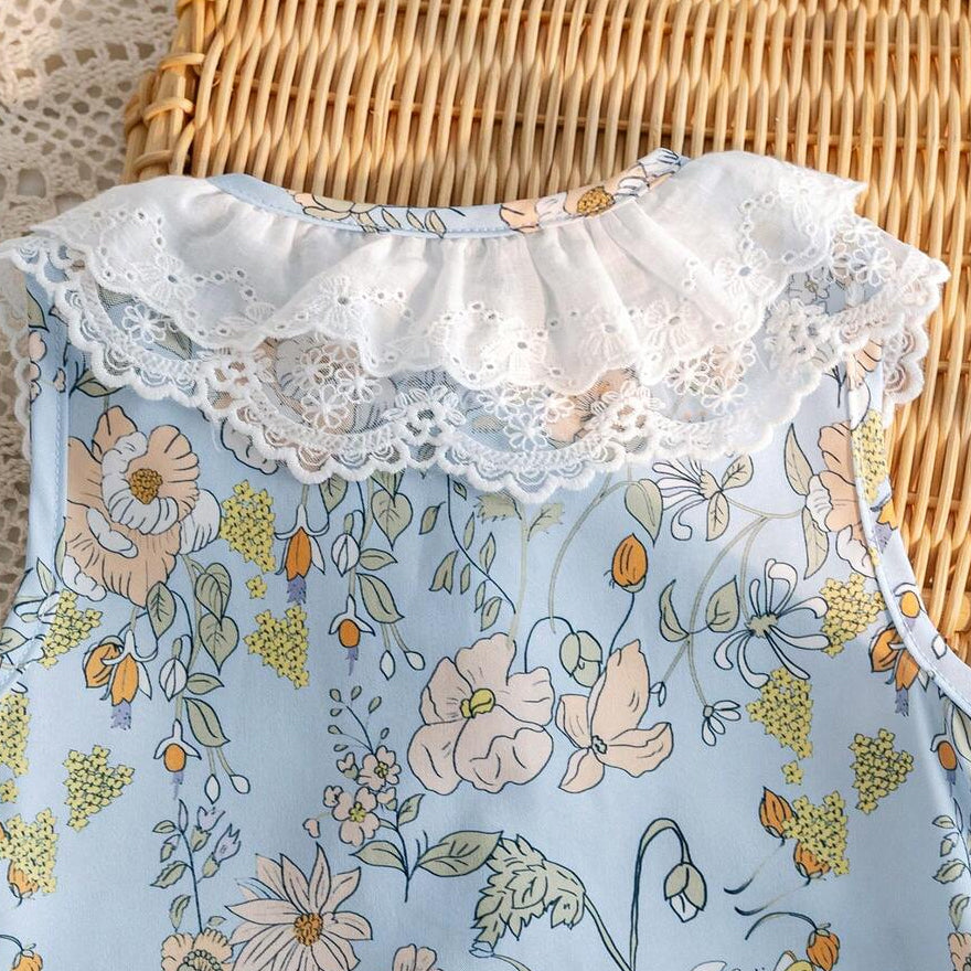 2PCS Grace Floral Print Sleeveless Baby Jumpsuit
