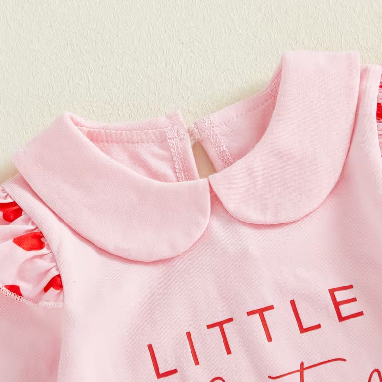 2PCS Little Valentine Letter Heart Printed Baby Jumpsuit