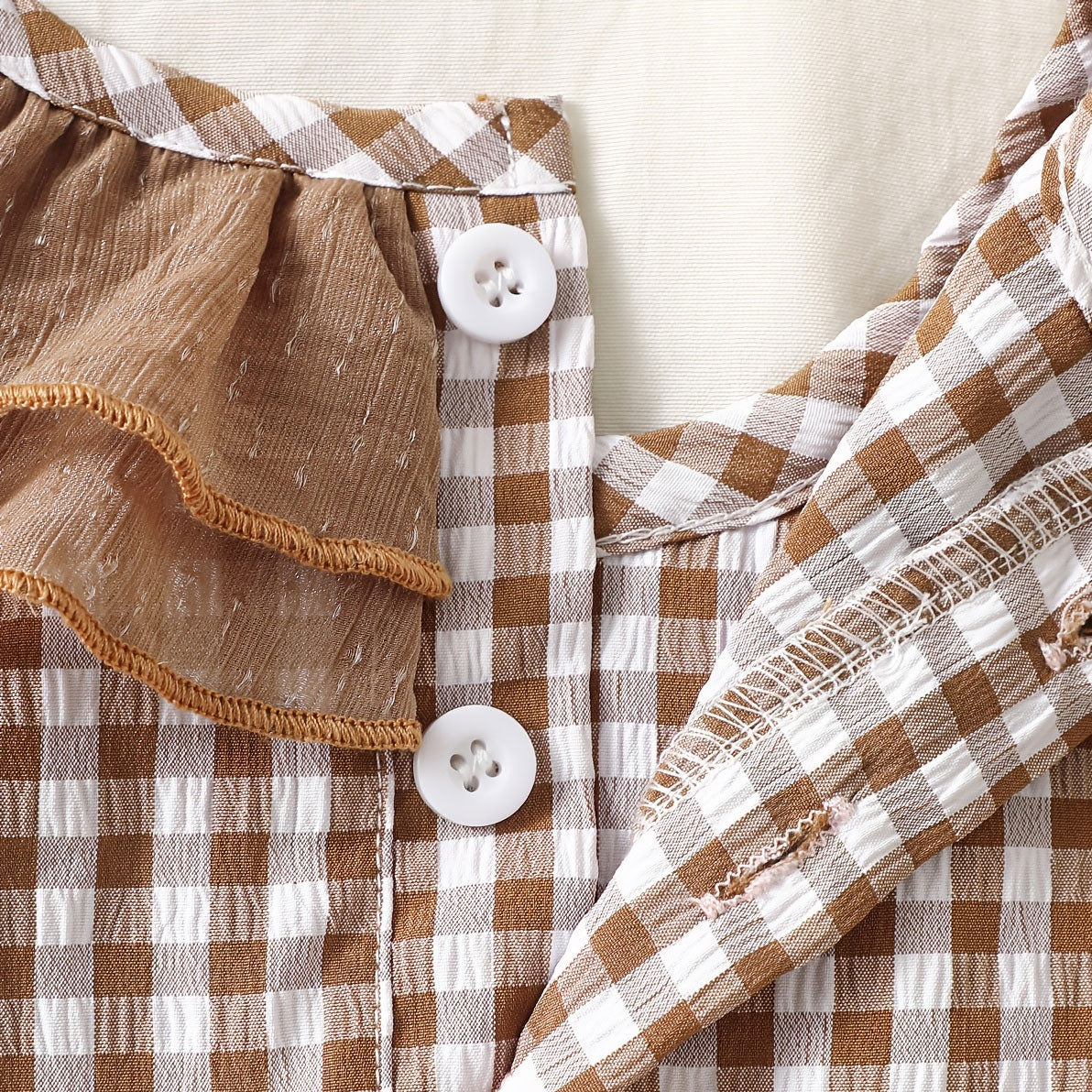 2PCS Sweet Plaid Printed Ruffled Trim Long Sleeve Baby Jumpsuit