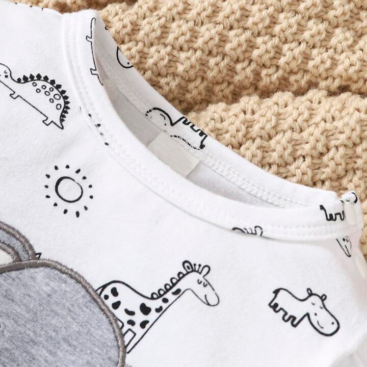 Mono de bebé con estampado de animales de dibujos animados adorable de 2 piezas