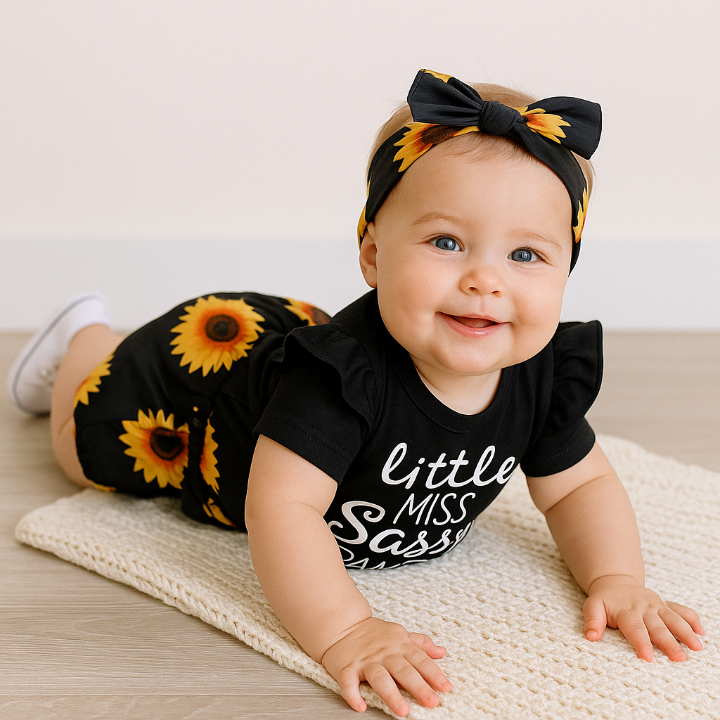 Conjunto corto para bebé con estampado de girasoles de Little Miss Sassy Pants
