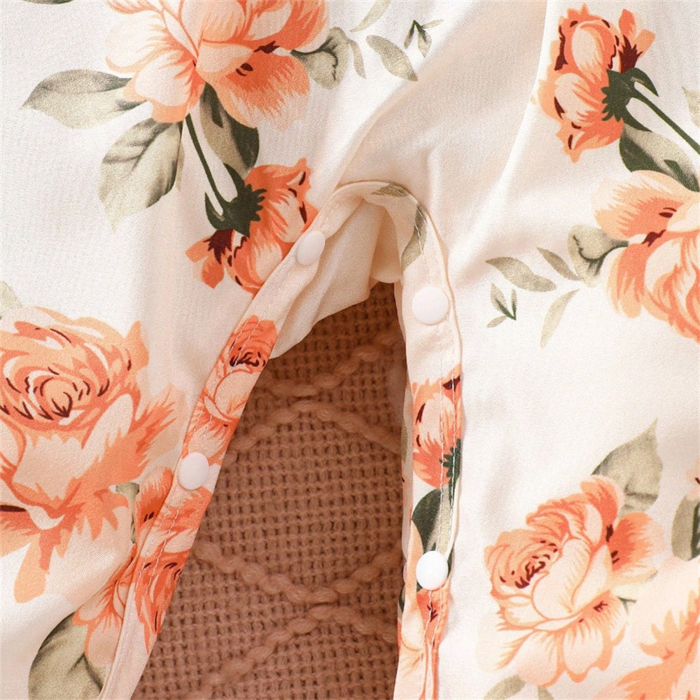 2PCS Fashionable Floral Print Long Sleeve Baby Jumpsuit