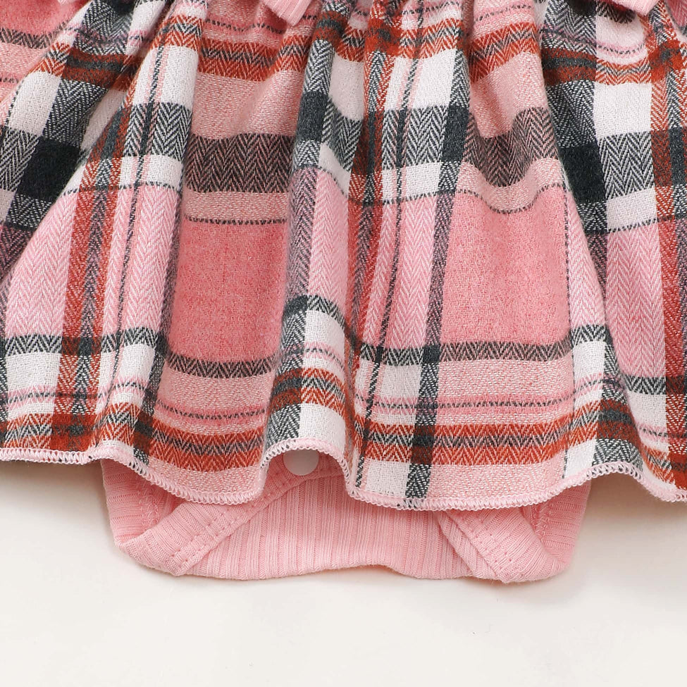 3PCS Pretty Plaid Print Long Sleeve Baby Romper