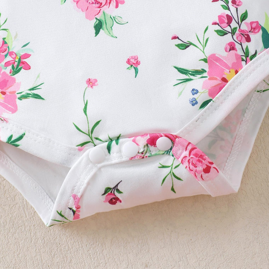 3PCS Pretty Floral Print Ruffle Shoulder Long Sleeve Baby Set