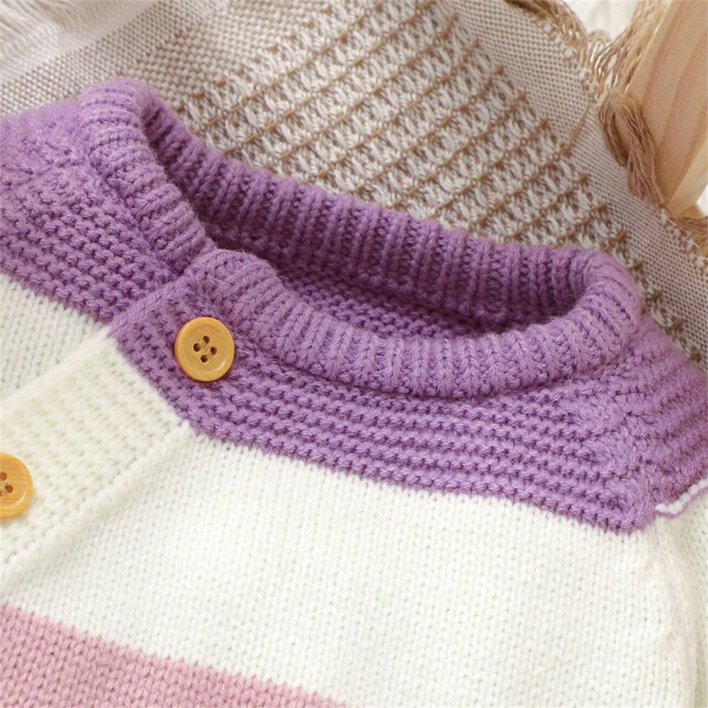 Comfy Solid Color Patchwork Knit Sweater Baby Jumpsuit