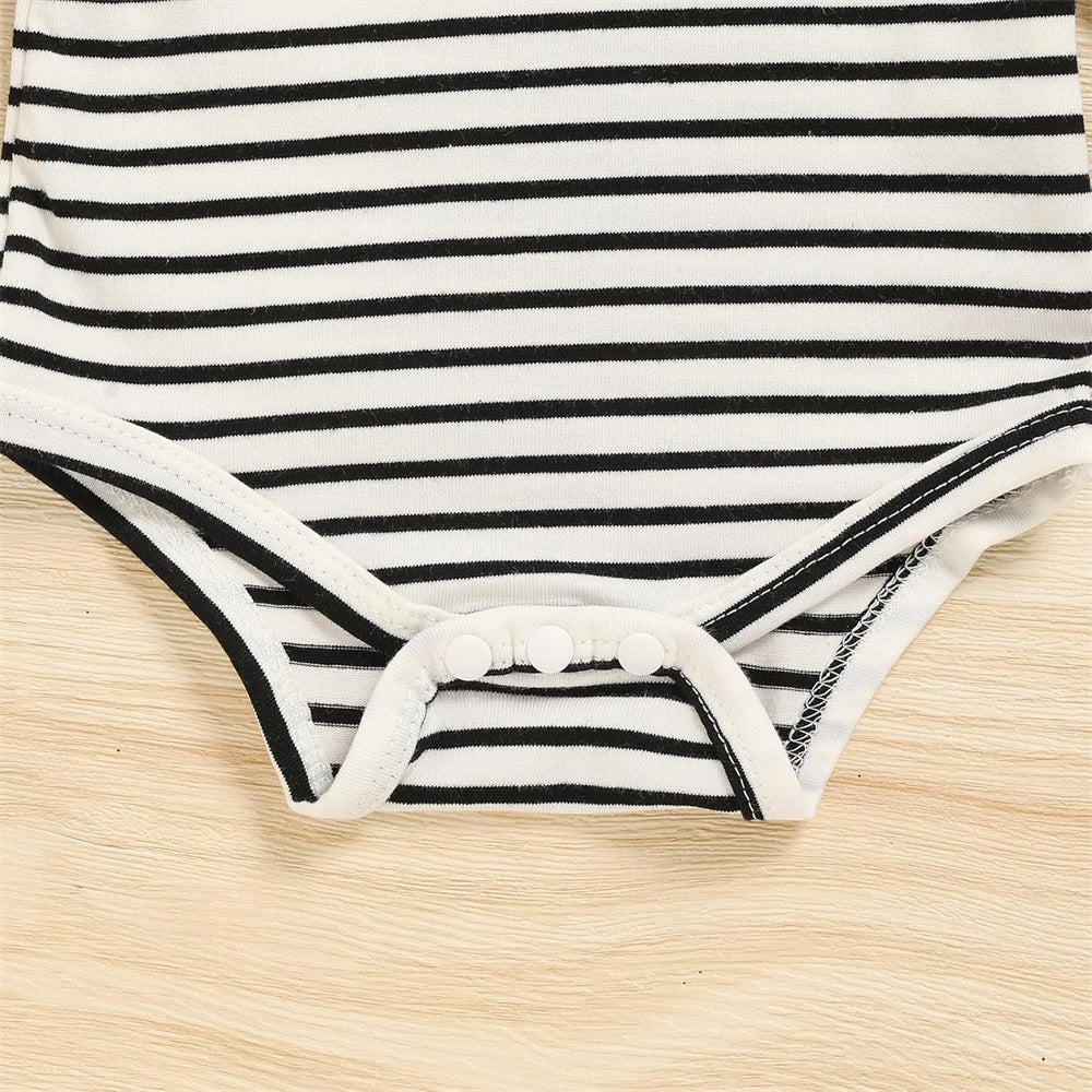 3PCS Mama's Boy Letter Embroidery Striped Baby Overalls Set