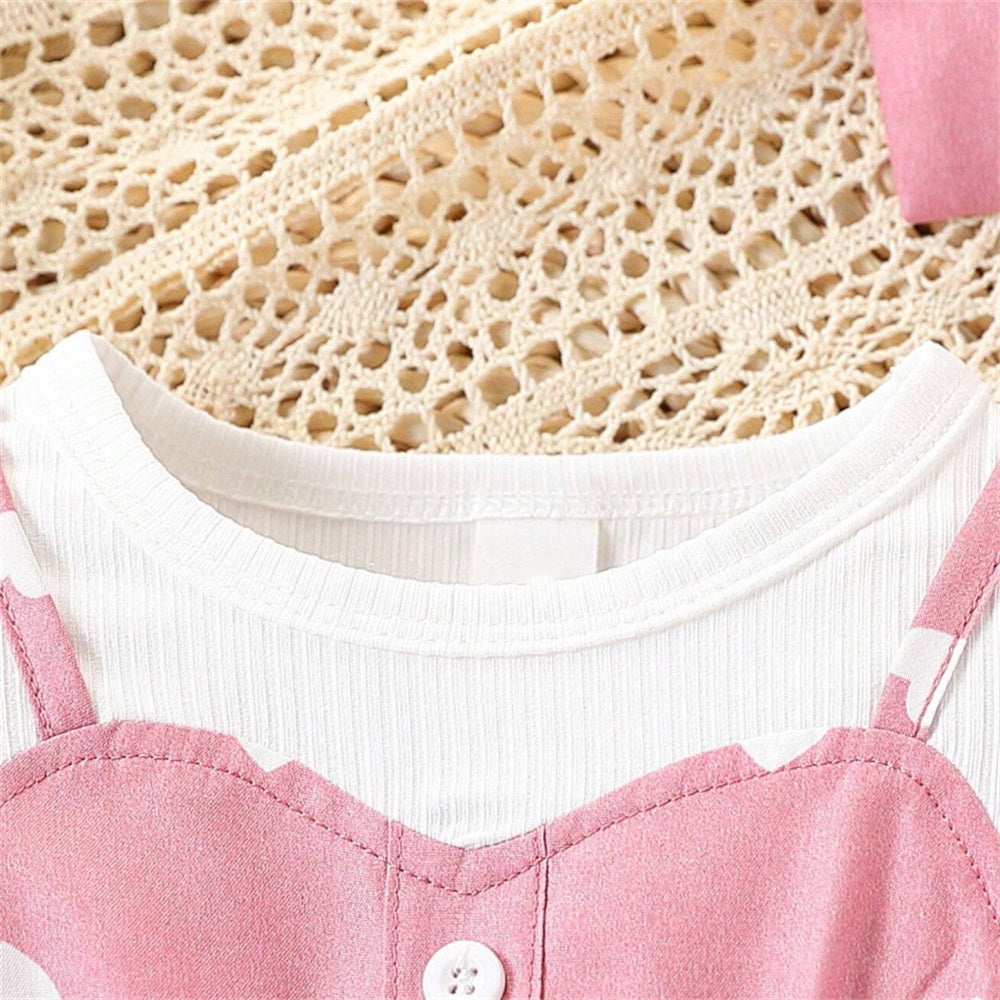2PCS Pink Heart Print Long Sleeve Baby Jumpsuit