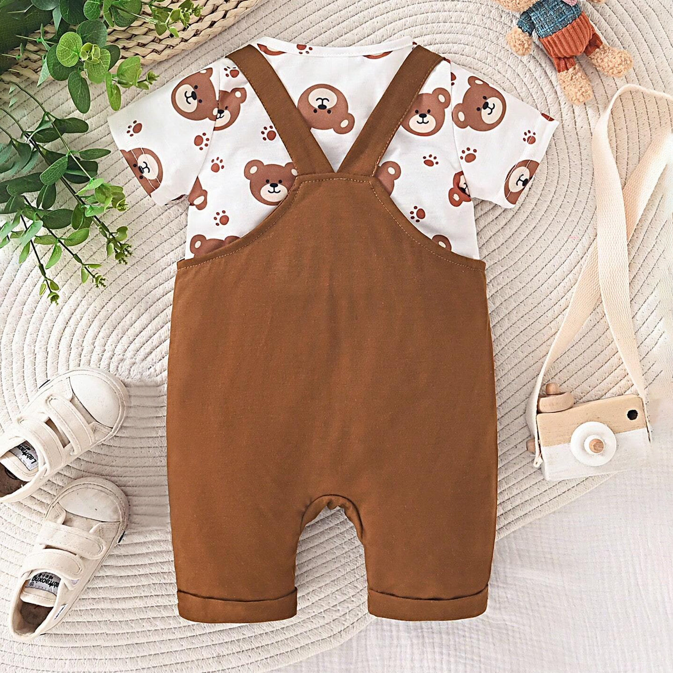 Cute Bear Printed Short Sleeve Baby Jumpsuit