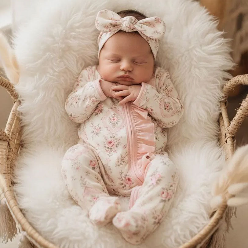 2PCS Sweet Floral Printed Zipper Long Sleeve Baby Jumpsuit