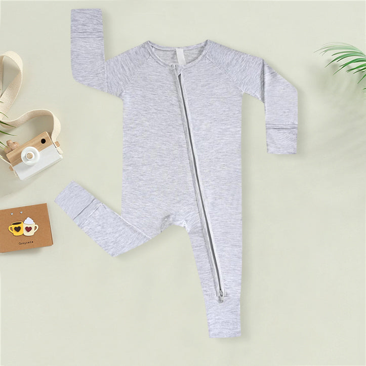 Comfy Solid Color Zipper Bamboo Viscose Baby Jumpsuit