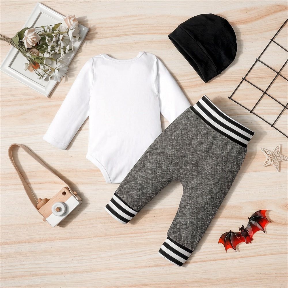 3PCS Daddy's Little Dude Letter Stripe Print Baby Boy Set