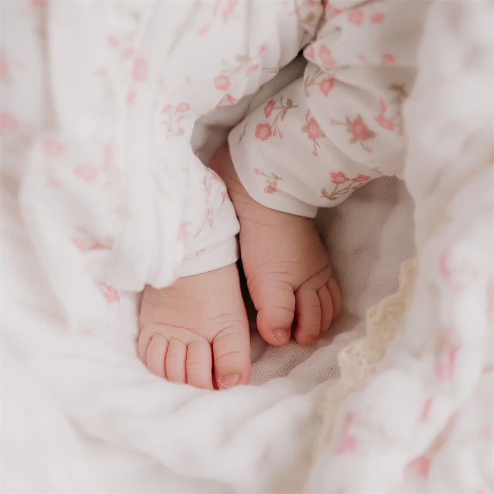 2PCS Pretty Floral Print Long Sleeve Frill Baby Jumpsuit