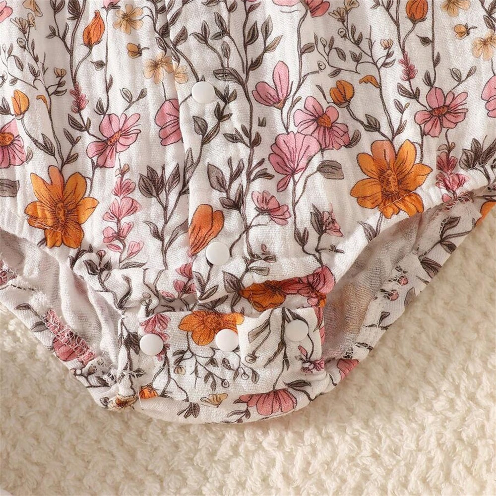2PCS Adorable Floral Print Flutter Sleeve Baby Romper