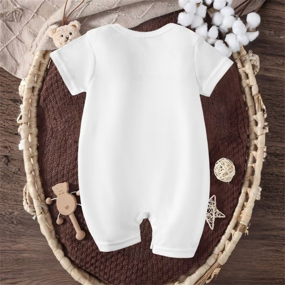 I Love MOM & DAD Letter Printed Short Sleeve Baby Jumpsuit