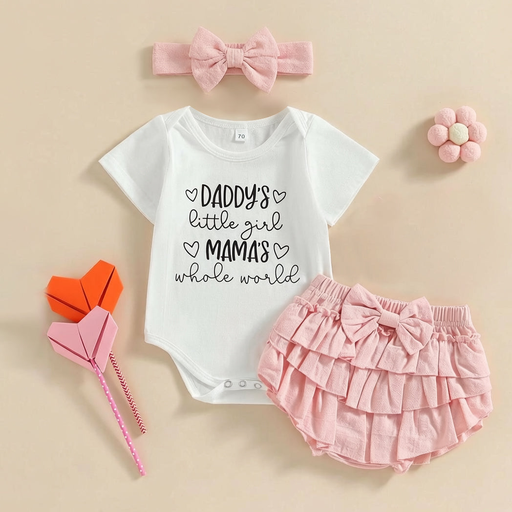3PCS Daddy's Little Girl Mommy's Whole World Letter Print Baby Set
