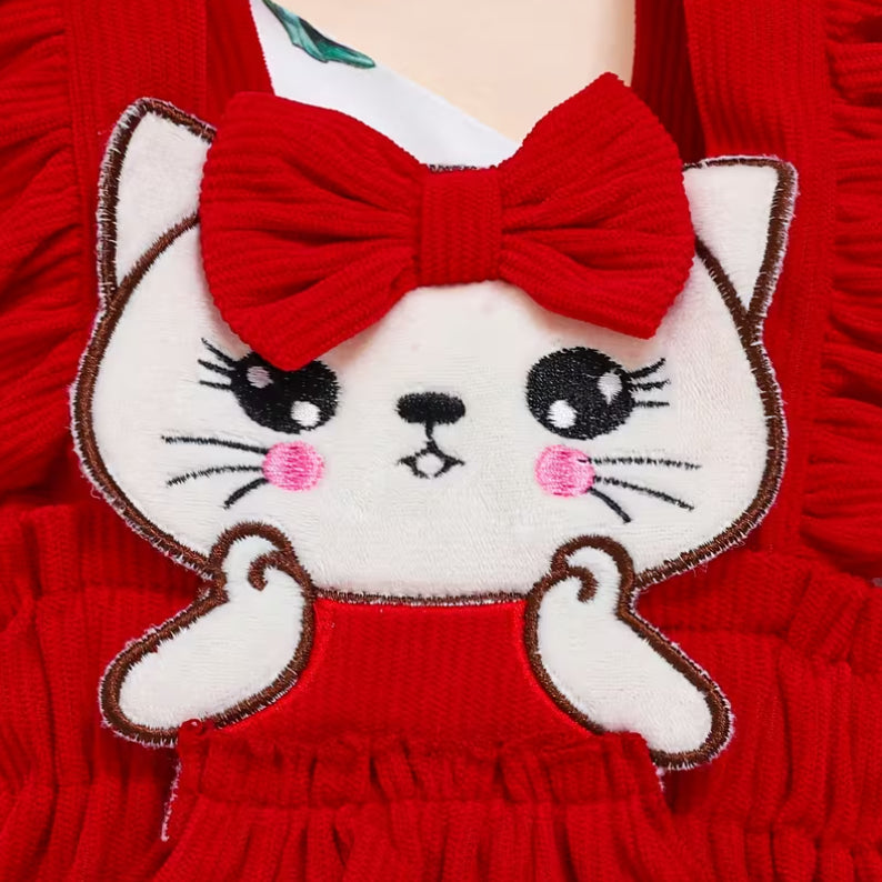 3PCS Grace Cat Floral Printed Suspender Baby Set