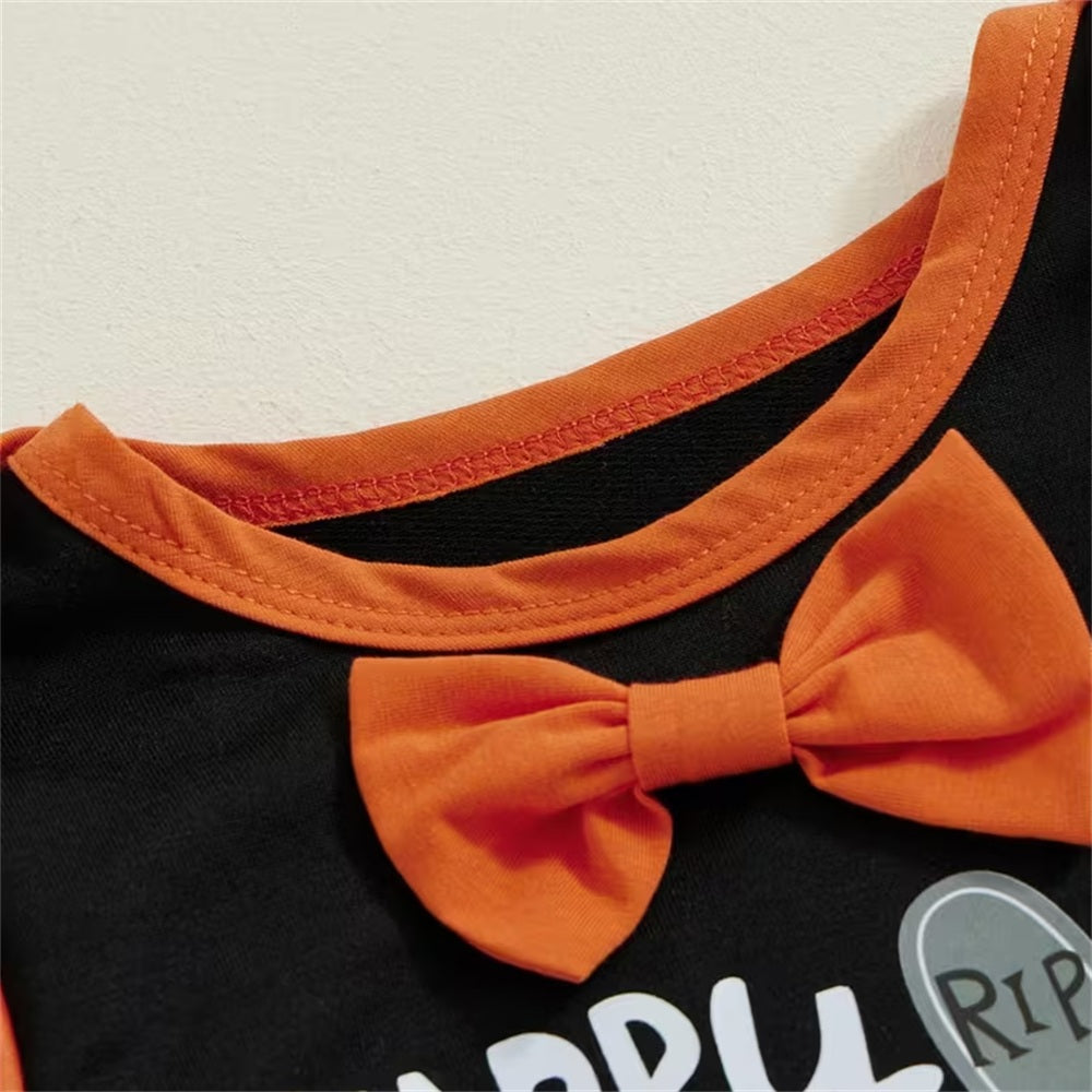 2PCS Happy Boo Halloween Letter Ghost Pumpkin Print Baby Set