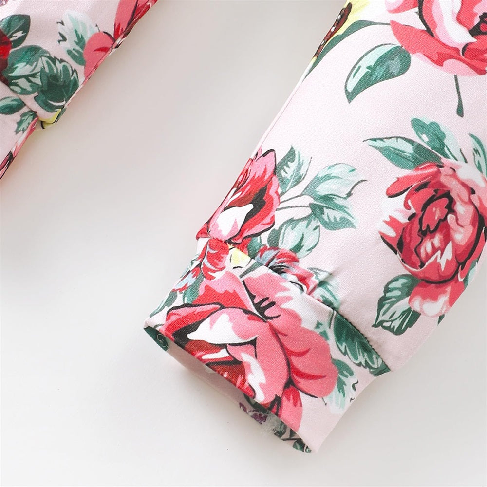 3PCS Mommy's Little Girl Letter Floral Print Short Sleeve Baby Set