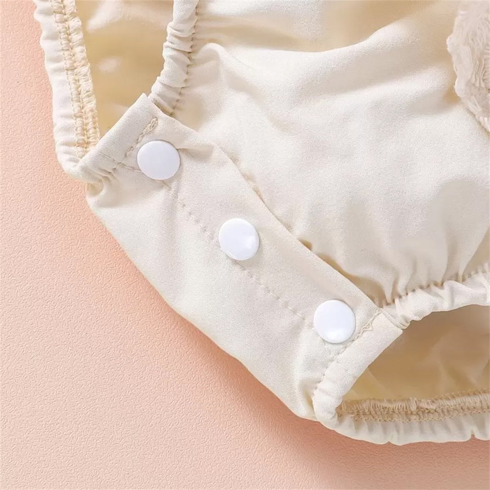 Floral Embroidery Ruffle Trim Sleeveless Schiffy Baby Romper
