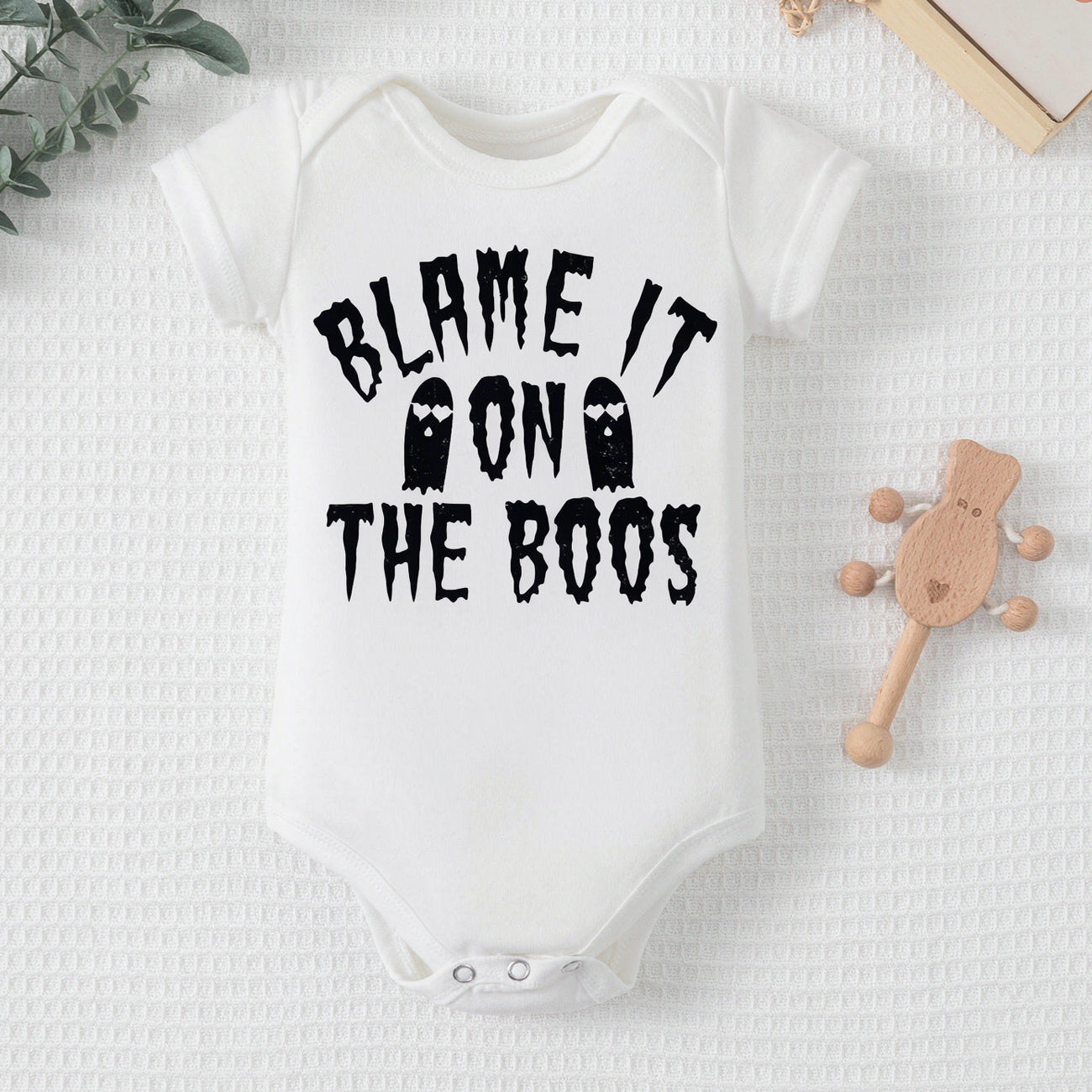 3PCS Blame It on The Boos Letter Skull Print Short Sleeve Baby Set