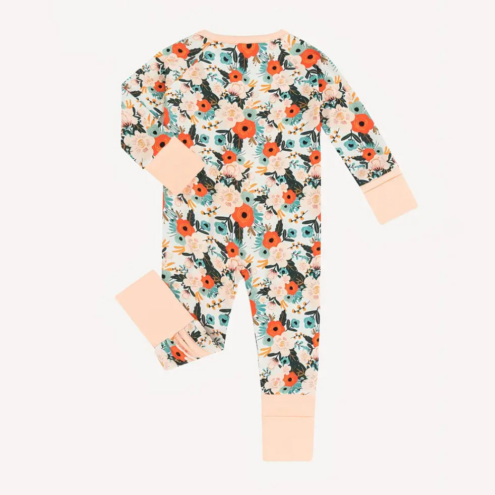 Elephant Floral Printed Zipper Bamboo Viscose Baby Jumpsuit