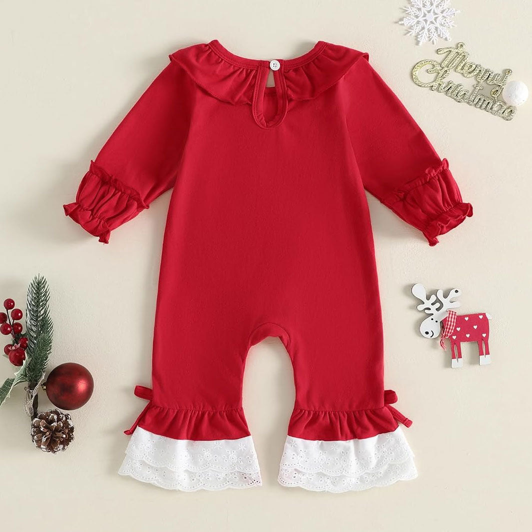 Christmas Letter Santa Claus Applique Baby Girl Jumpsuit
