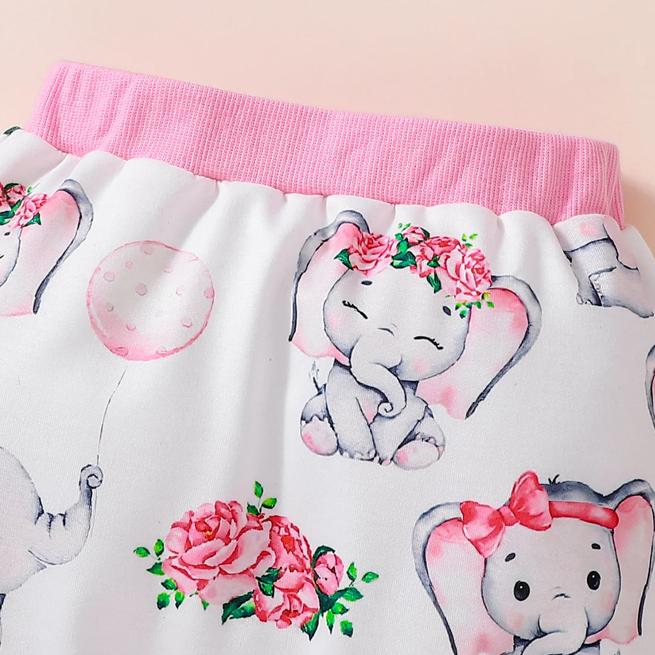 2PCS Elephant Floral Printed Hooded Long Sleeve Baby Set