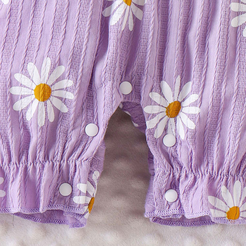 2PCS Lovely Color Block Daisy Print Short Sleeve Baby Jumpsuit