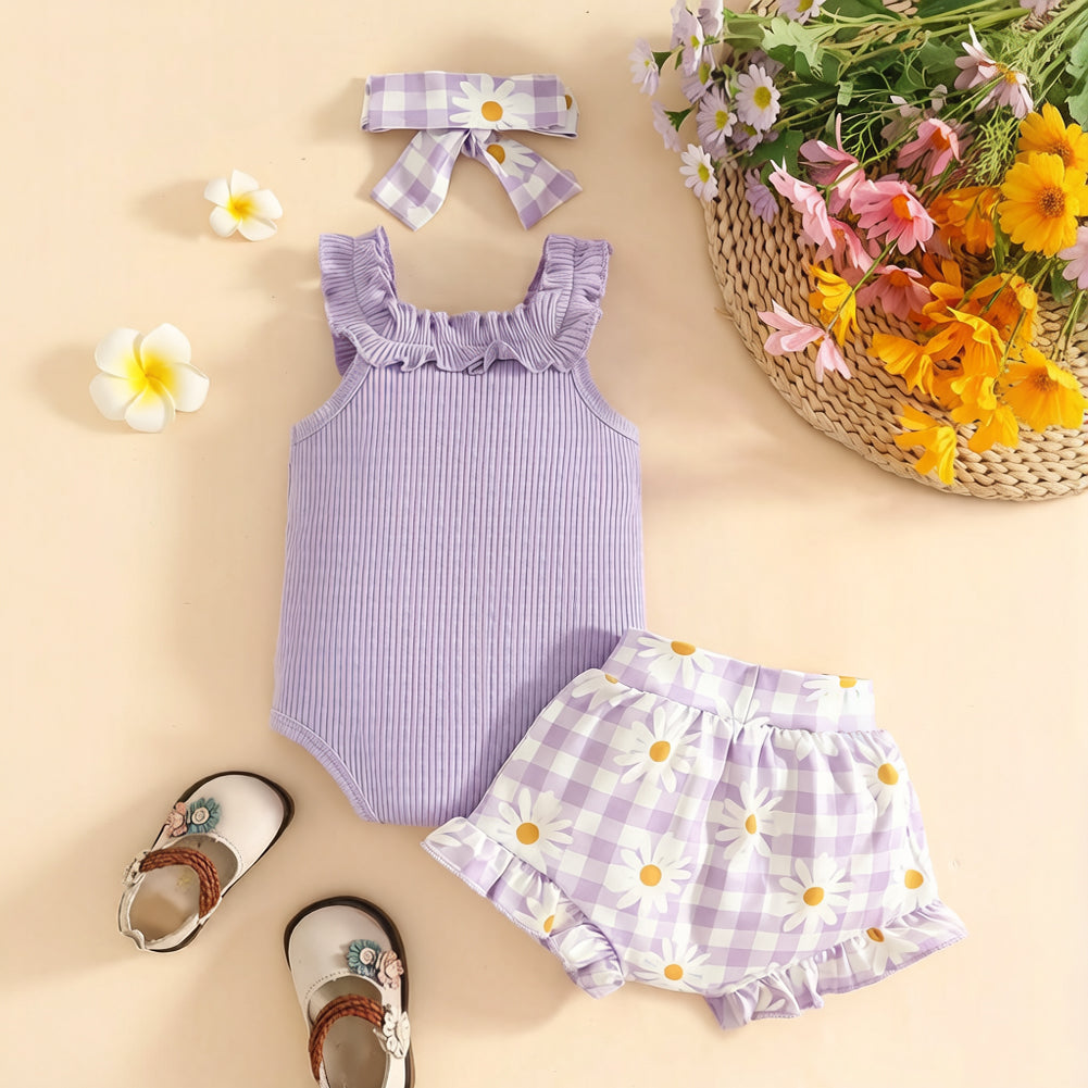 3PCS Delightful Floral Print Ruffled Flounce Sleeve Baby Set