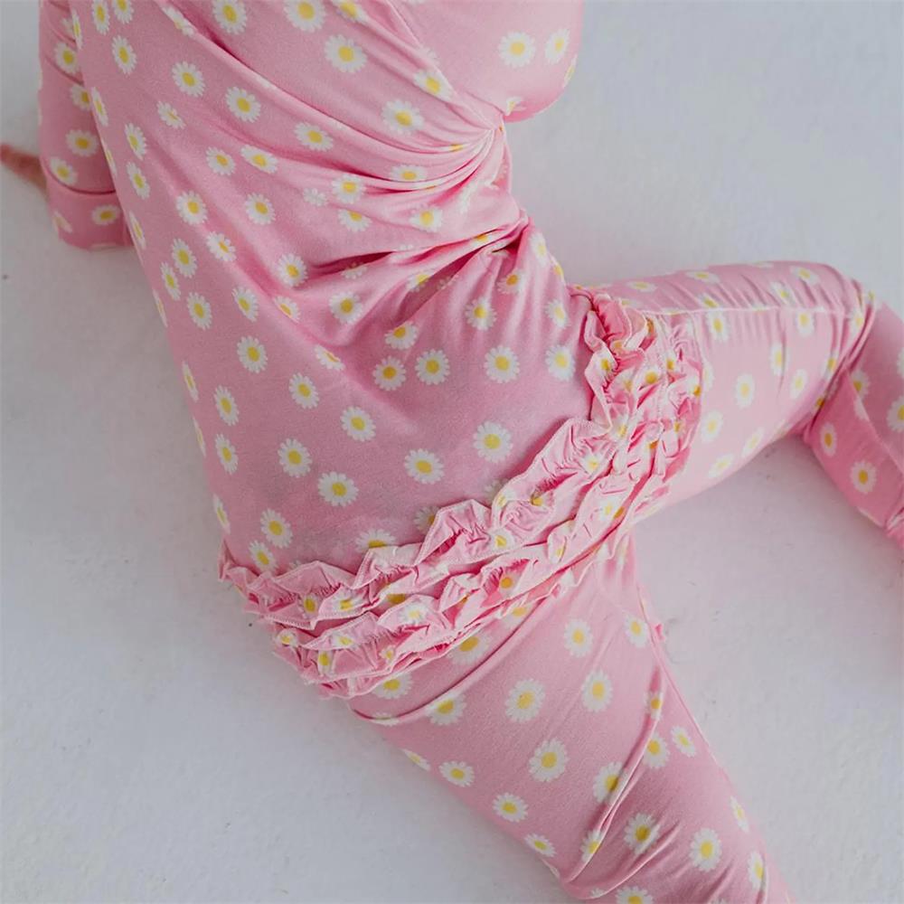 Cute Floral Printed Ruffle Long Sleeve Baby Jumpsuit