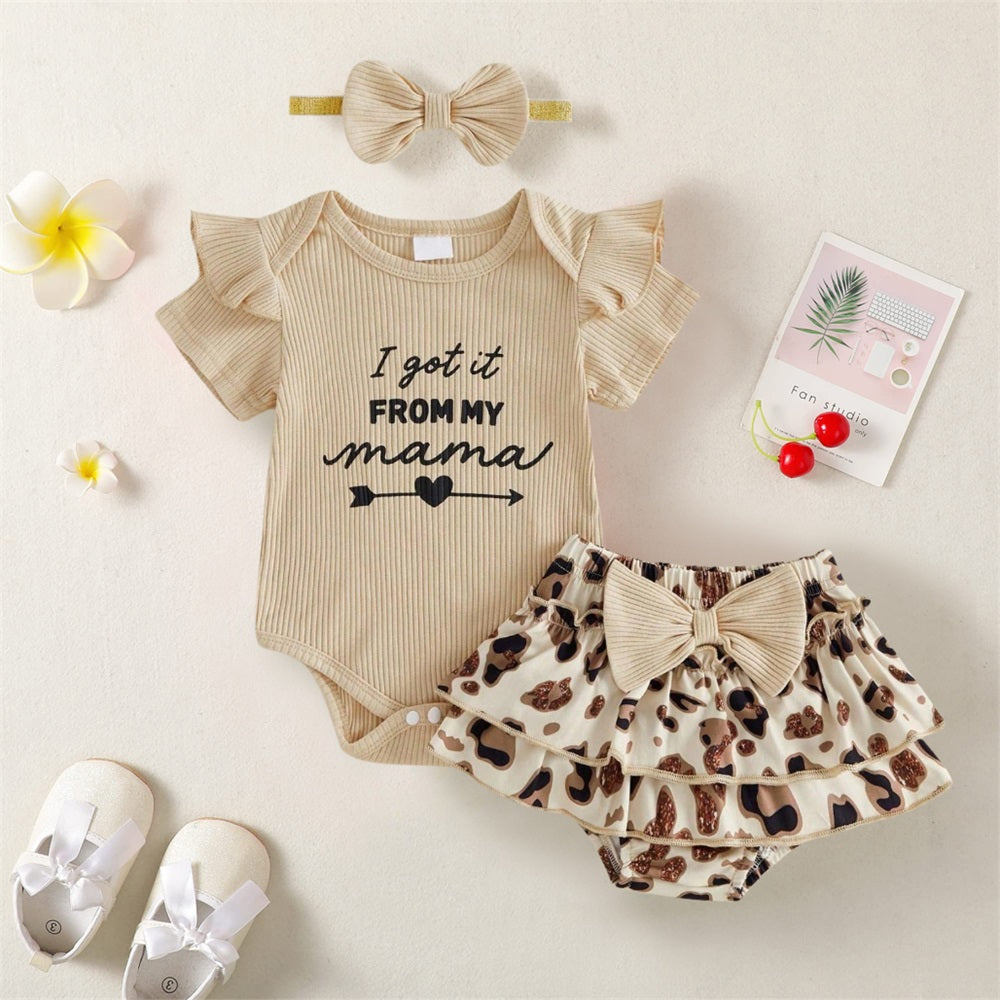 3PCS I Got It From My Mama Letter Printed Leopard Baby Set