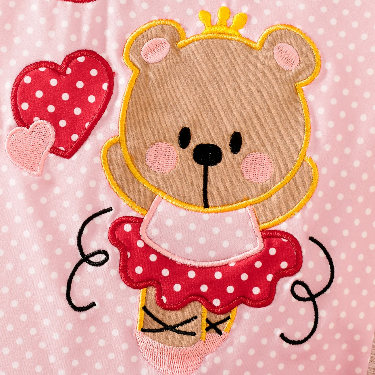 3PCS Cute Bear Appliqué Polka Dots Print Short Sleeve Baby Set