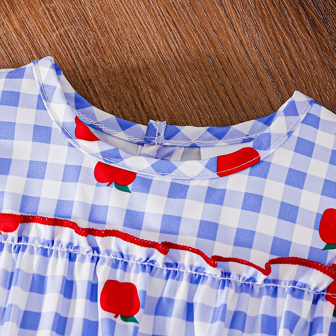 2PCS Lovely Apple and Plaid Print Flutter Sleeve Baby Romper