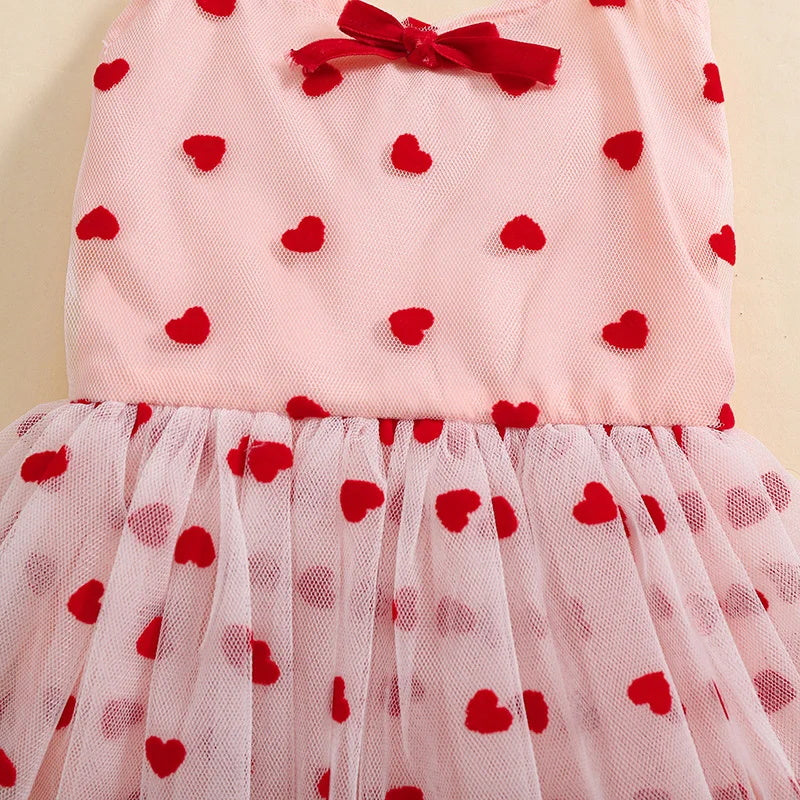 2PCS Chic Heart Print Tulle Sleeveless Baby Romper