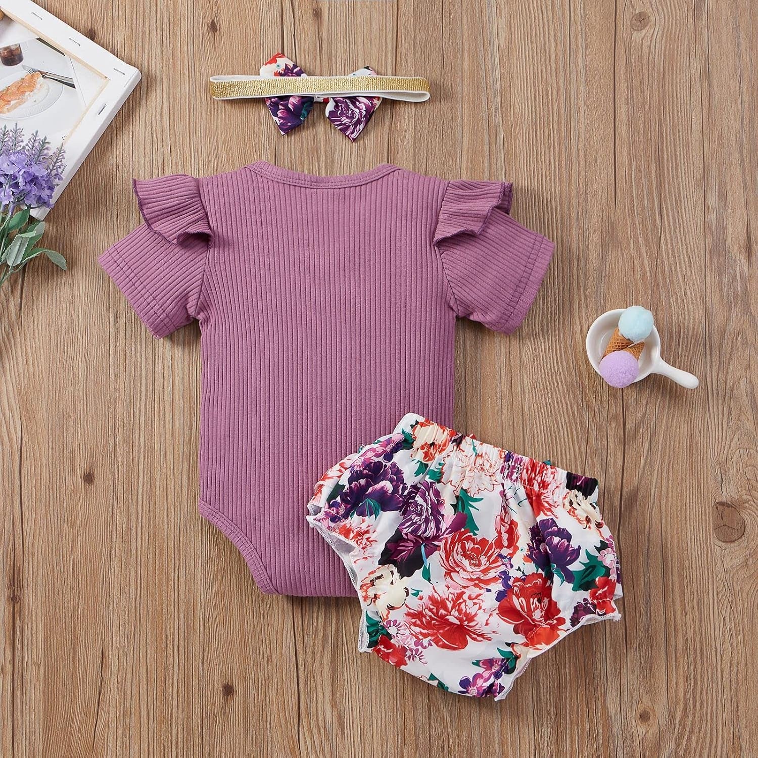 3PCS Gorgeous Daddy's Girl Mommy's World Letter Floral Print Baby Girl Set