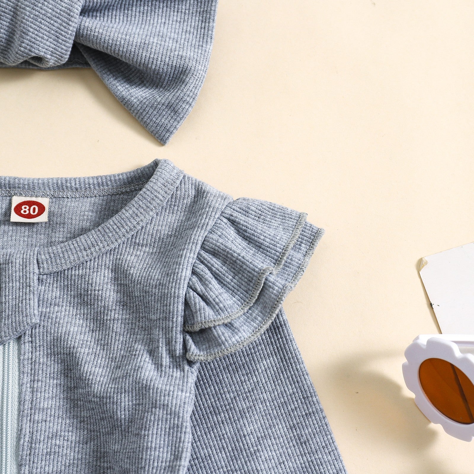 2PCS Delicate Solid Color Long Sleeve Baby Jumpsuit