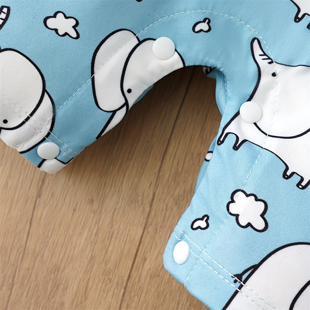 Summer Elephant Printed Striped Short Sleeve Baby Jumpsuit