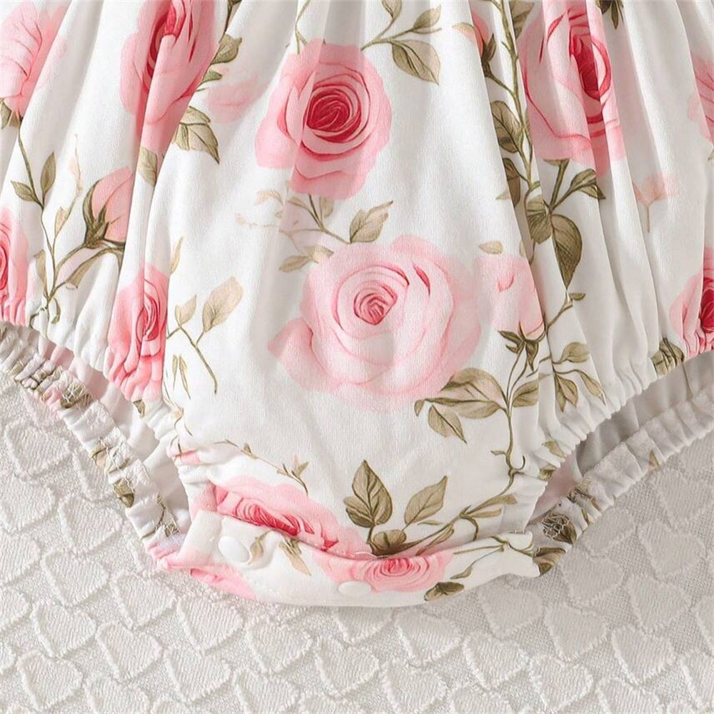 Adorable Floral Printed Long Sleeve Baby Girl Romper