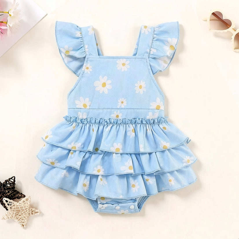Sweet Daisy Print Flutter Sleeve Baby Girl Romper