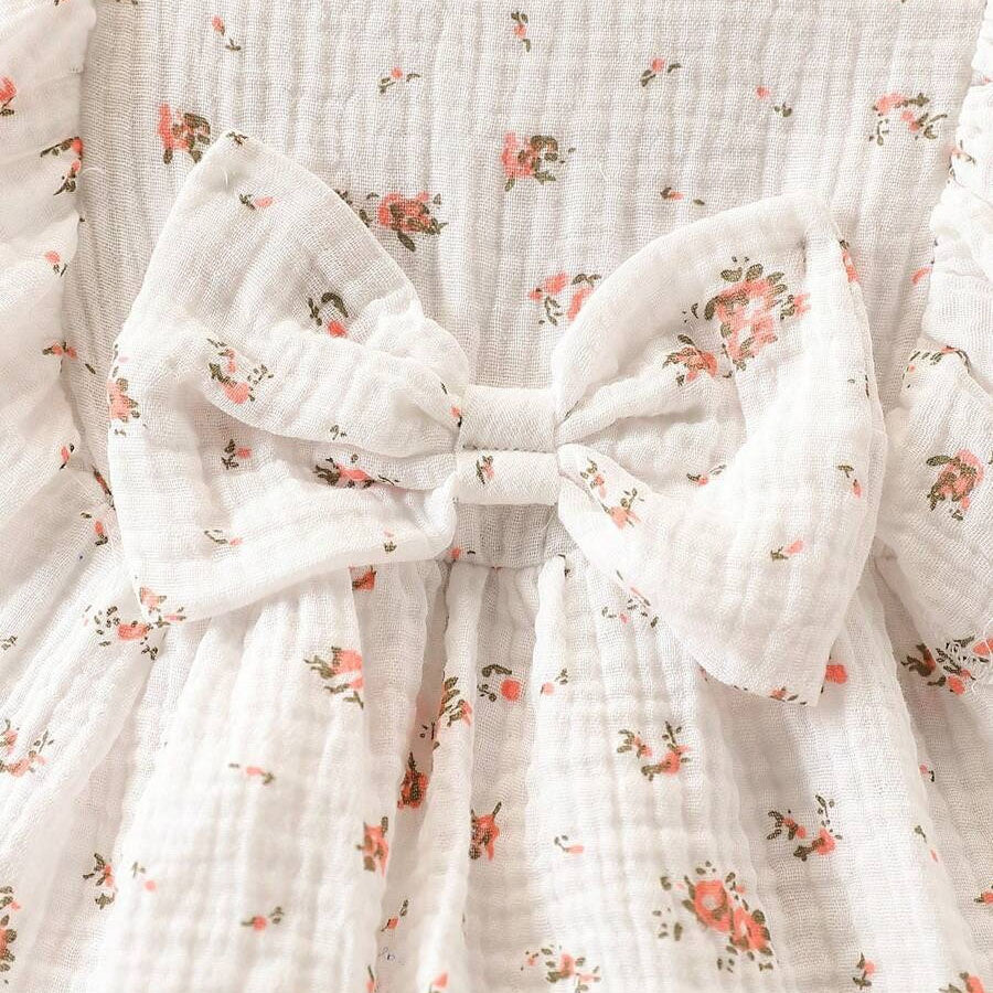 3PCS Floral Printed Bow Long Sleeve Baby Girl Romper