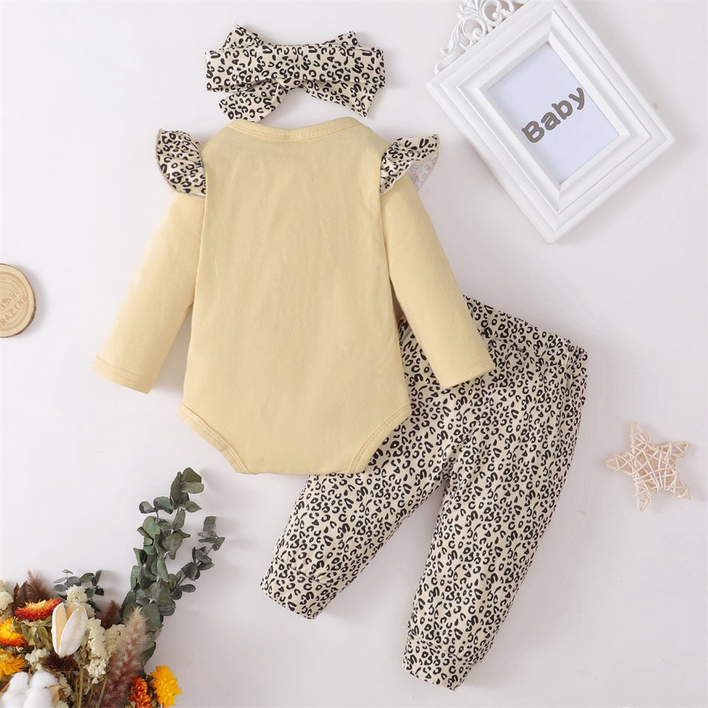3PCS Daddy's Girl Letter Print Leopard Long Sleeve Baby Set
