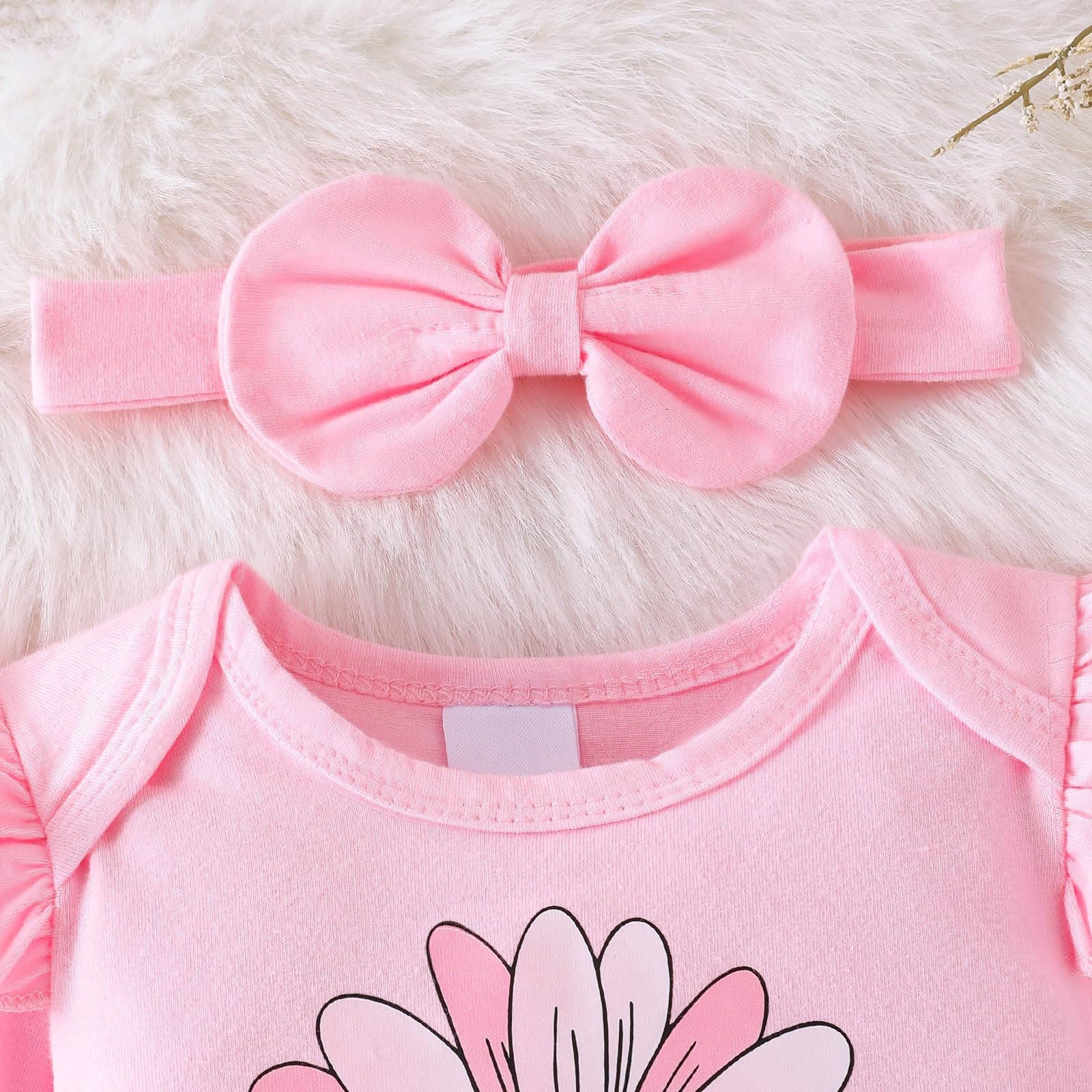 3PCS Beauty Letter Daisy Printed Long Sleeve Baby Set